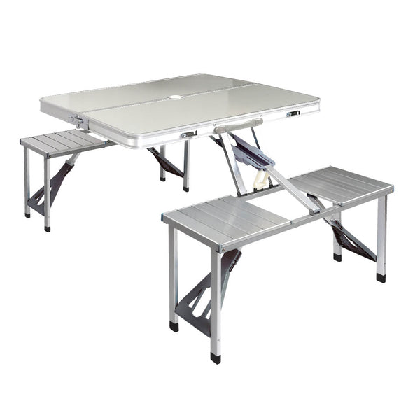 Weisshorn Folding Camping Table Outdoor Picnic BBQ With 2 Bench Chairs Set - RnR Galore