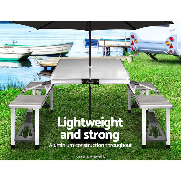Weisshorn Folding Camping Table Outdoor Picnic BBQ With 2 Bench Chairs Set - RnR Galore