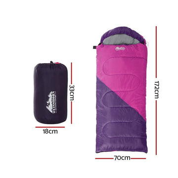Weisshorn Sleeping Bag Kids Single 172cm Thermal Camping Hiking Pink - RnR Galore