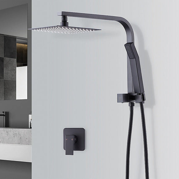 WELS 8" Rain Shower Head Set Square Dual Heads Faucet High Pressure With Mixer - RnR Galore