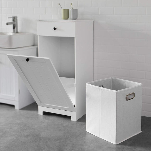 White Bathroom Cabinet with Laundry Basket and Drawer - RnR Galore