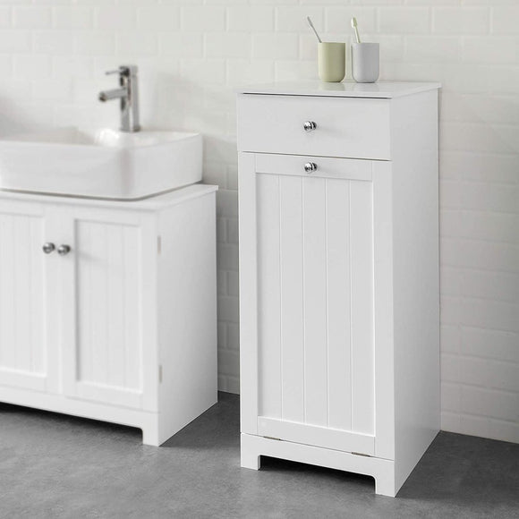White Bathroom Cabinet with Laundry Basket and Drawer - RnR Galore