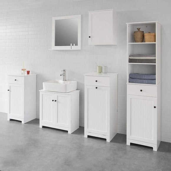 White Bathroom Cabinet with Laundry Basket and Drawer - RnR Galore