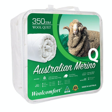 Woolcomfort Aus Made Merino Wool Quilt 350GSM 210x210cm Queen Size - RnR Galore