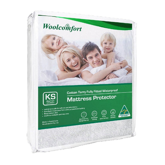 Woolcomfort Cotton Terry Fully Fitted Waterproof Mattress Protector King Single Size - RnR Galore
