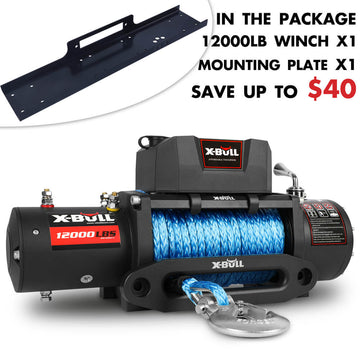 X - BULL 12000LBS Electric Winch 12V 4x4 synthetic rope 4WD Car with winch mounting plate - RnR Galore