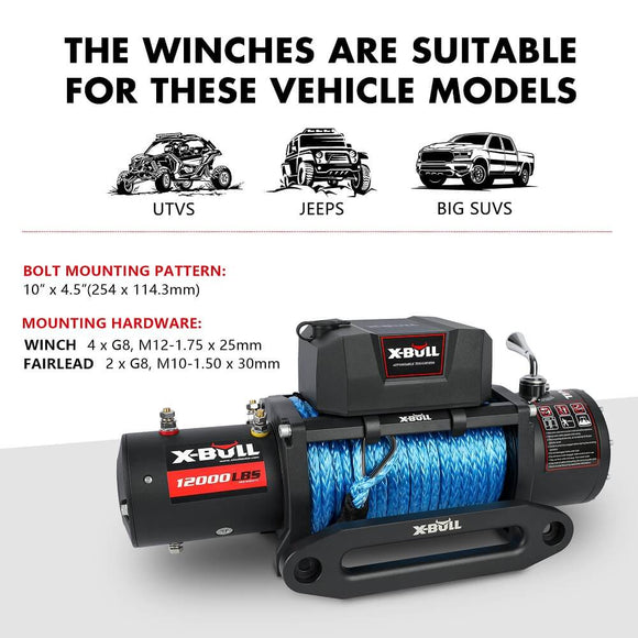 X - BULL 12V Electric Winch 12000LBS synthetic rope 4wd Jeep with winch cover - RnR Galore