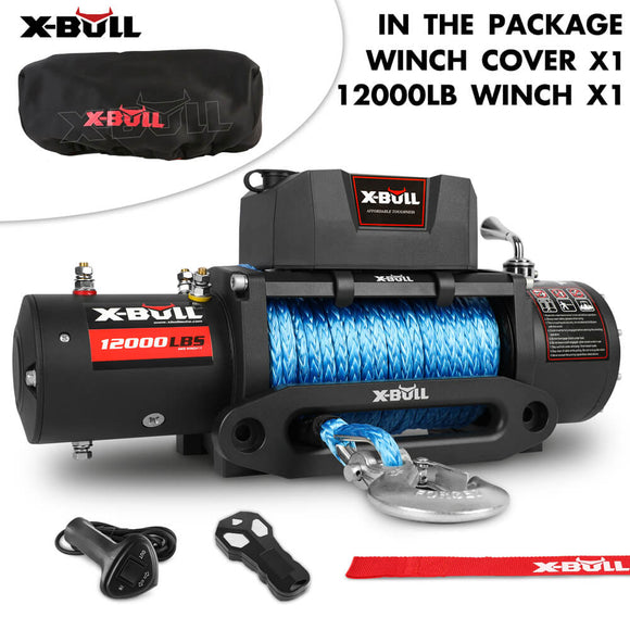 X - BULL 12V Electric Winch 12000LBS synthetic rope 4wd Jeep with winch cover - RnR Galore