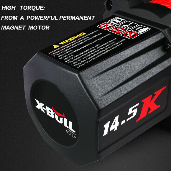 X - BULL Electric Winch 12V Synthetic Rope Wireless 14500LB Remote 4X4 4WD Boat - RnR Galore