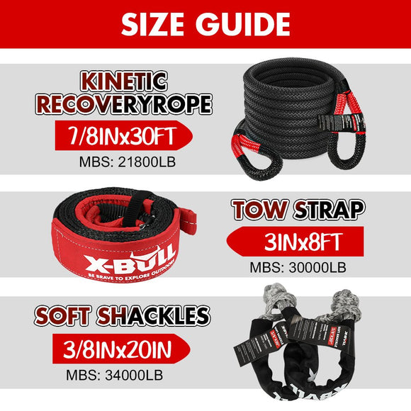 X - BULL Recovery Kit 4X4 Off - Road Kinetic Rope Snatch Strap Winch Damper 4WD13PCS - RnR Galore