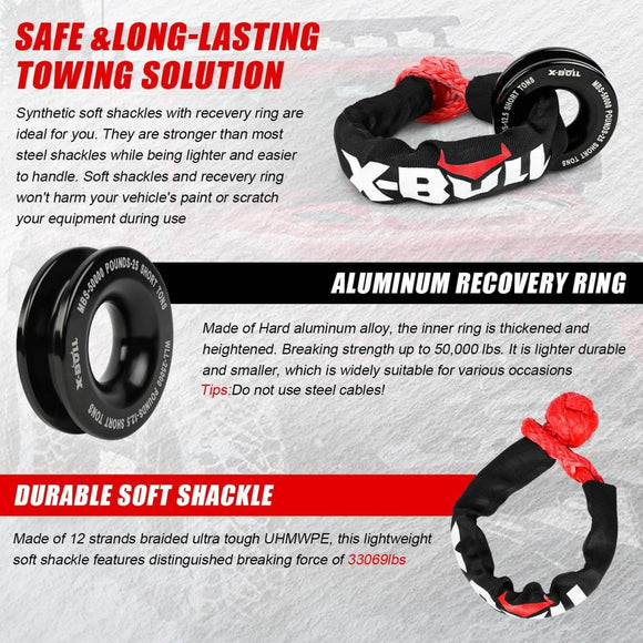 X - BULL Soft Shackle Synthetic Rope Recovery Snatch Ring /Recovery Hitch Receiver - RnR Galore