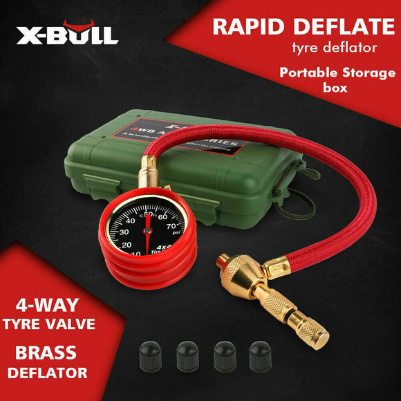 X - BULL Tyre Deflator Tire Air Deflators Rapid With Pressure Gauge Valve Tool 4WD - RnR Galore