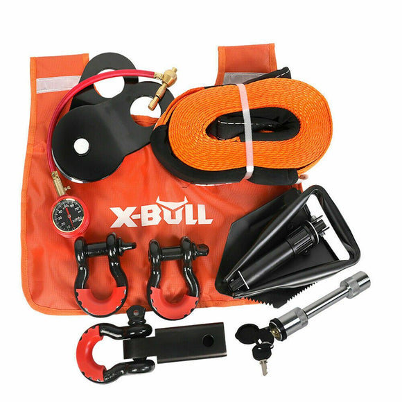X - BULL Winch Recovery Kit 11PCS 4WD 4x4 Pack Off Road Snatch Strap Essential - RnR Galore