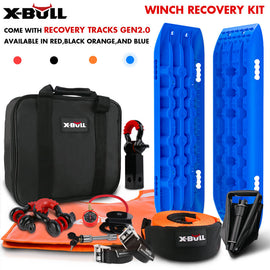 X - BULL Winch Recovery Kit Snatch Strap Off Road 4WD with Recovery Tracks Gen 2.0 Boards Blue - RnR Galore
