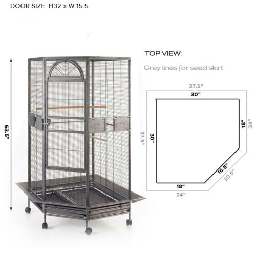 YES4PETS 161 cm XL Corner Bird Cage Pet Parrot Aviary Perch Castor Wheel Stand Black Silver - RnR Galore