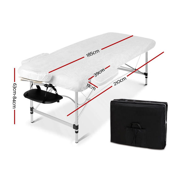 Zenses Massage Table 70cm 2 Fold Aluminium Massage Bed Portable Beauty Therapy Black - RnR Galore