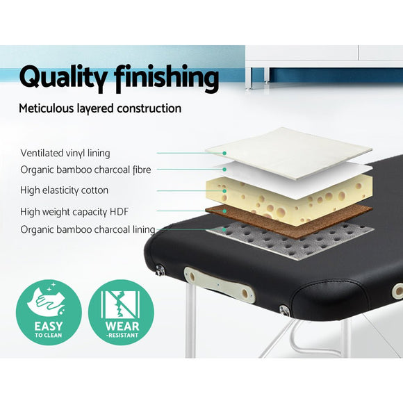 Zenses Massage Table 70cm 2 Fold Aluminium Massage Bed Portable Beauty Therapy Black - RnR Galore