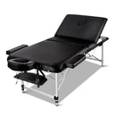 Zenses Massage Table 70cm 3 Fold Aluminium Beauty Bed Portable Therapy Black - RnR Galore