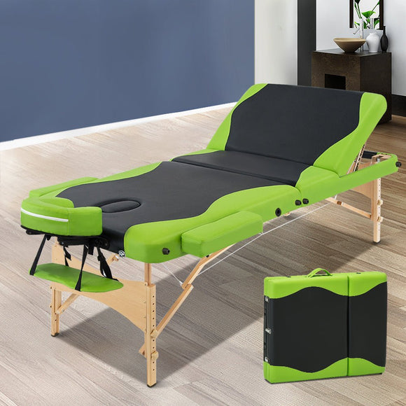 Zenses Massage Table 70cm 3 Fold Wooden Portable Beauty Therapy Bed Waxing Green - RnR Galore