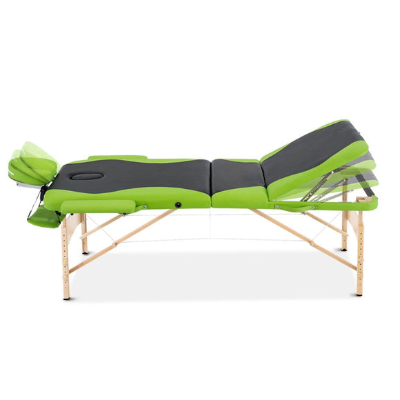 Zenses Massage Table 70cm 3 Fold Wooden Portable Beauty Therapy Bed Waxing Green - RnR Galore