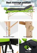 Zenses Massage Table 70cm 3 Fold Wooden Portable Beauty Therapy Bed Waxing Green - RnR Galore