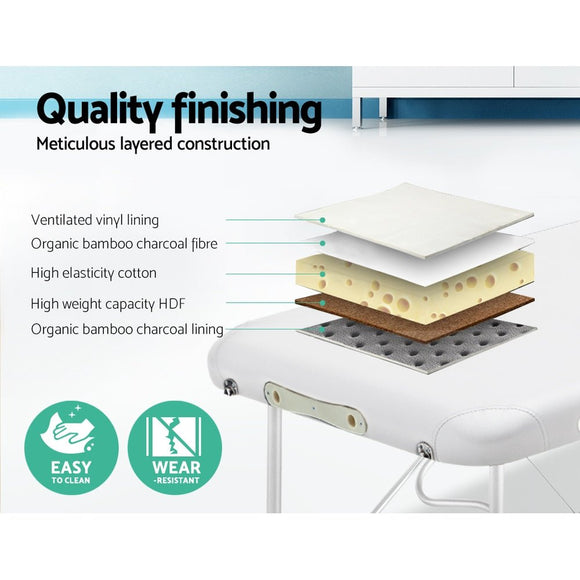 Zenses Massage Table 75cm 2 Fold Aluminium Massage Bed Portable Beauty Therapy White - RnR Galore
