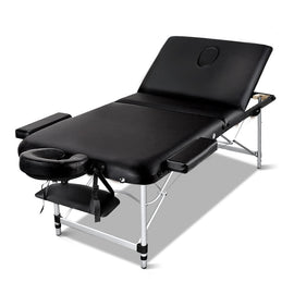 Zenses Massage Table 75cm 3 Fold Aluminium Beauty Bed Portable Therapy Black - RnR Galore