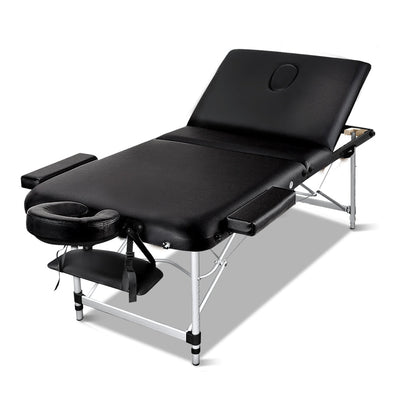 Zenses Massage Table 75cm 3 Fold Aluminium Beauty Bed Portable Therapy Black - RnR Galore