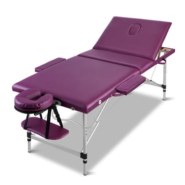 Zenses Massage Table 75cm 3 Fold Aluminium Beauty Bed Portable Therapy Violet - RnR Galore