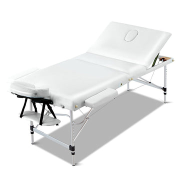 Zenses Massage Table 75cm 3 Fold Aluminium Beauty Bed Portable Therapy White - RnR Galore
