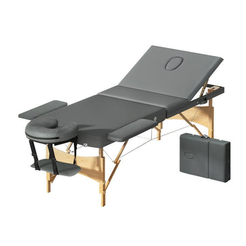 Zenses Massage Table 75cm 3 Fold Wooden Portable Beauty Therapy Bed Waxing Grey - RnR Galore