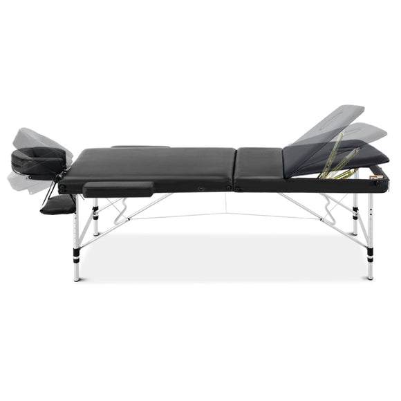 Zenses Massage Table 80cm 3 Fold Aluminium Beauty Bed Portable Therapy Black - RnR Galore
