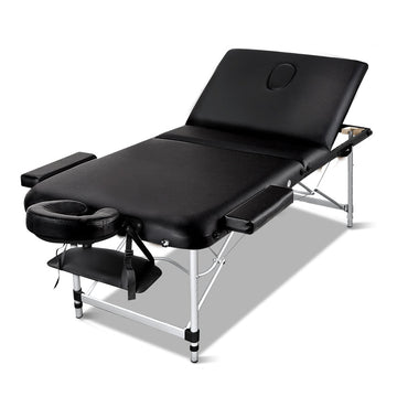 Zenses Massage Table 80cm 3 Fold Aluminium Beauty Bed Portable Therapy Black - RnR Galore