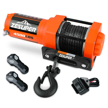 ZESUPER 12V Electric Winch 4500lb Synthetic Rope Boat Winch ATV Winch Trailer Winch 4WD - RnR Galore