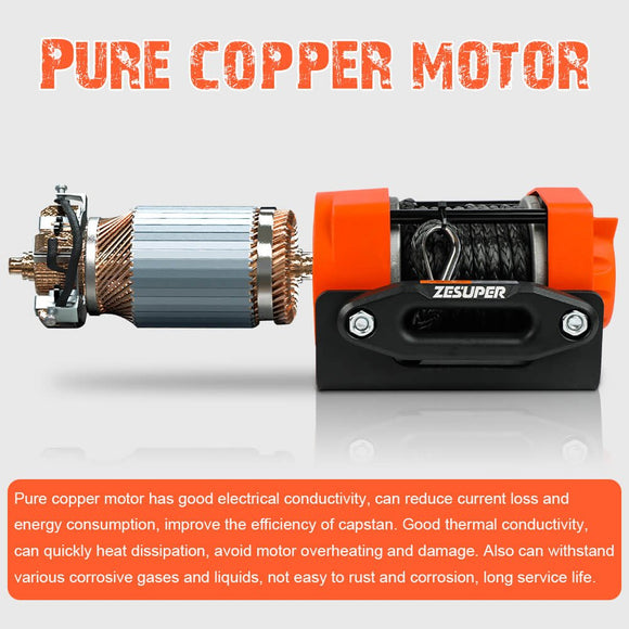 ZESUPER 12V Electric Winch 4500lb Synthetic Rope Boat Winch ATV Winch Trailer Winch 4WD - RnR Galore