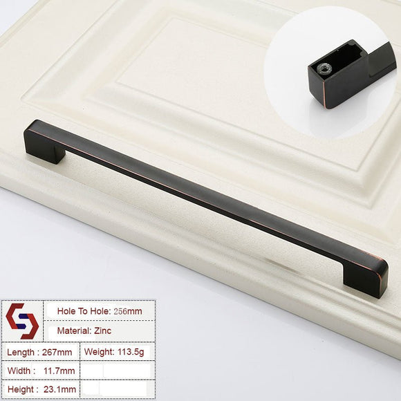 Zinc Kitchen Cabinet Handles Drawer Bar Handle Pull black+copper color hole to hole size 256mm - RnR Galore
