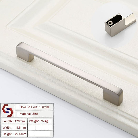 Zinc Kitchen Cabinet Handles Drawer Bar Handle Pull brushed silver color hole to hole size 160mm - RnR Galore